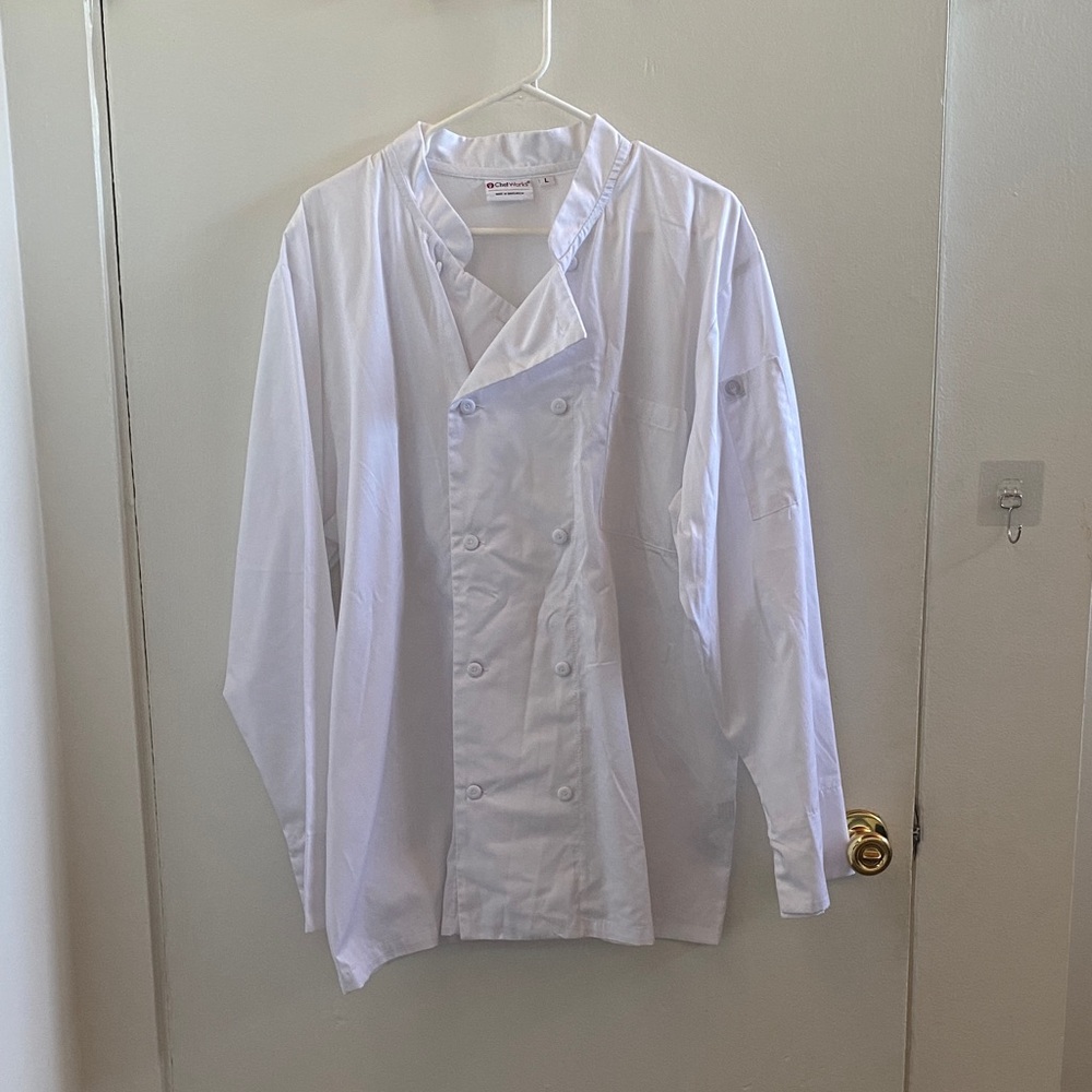 NWOT Men's White Double-Breasted Chef Button Down Dress Shirt